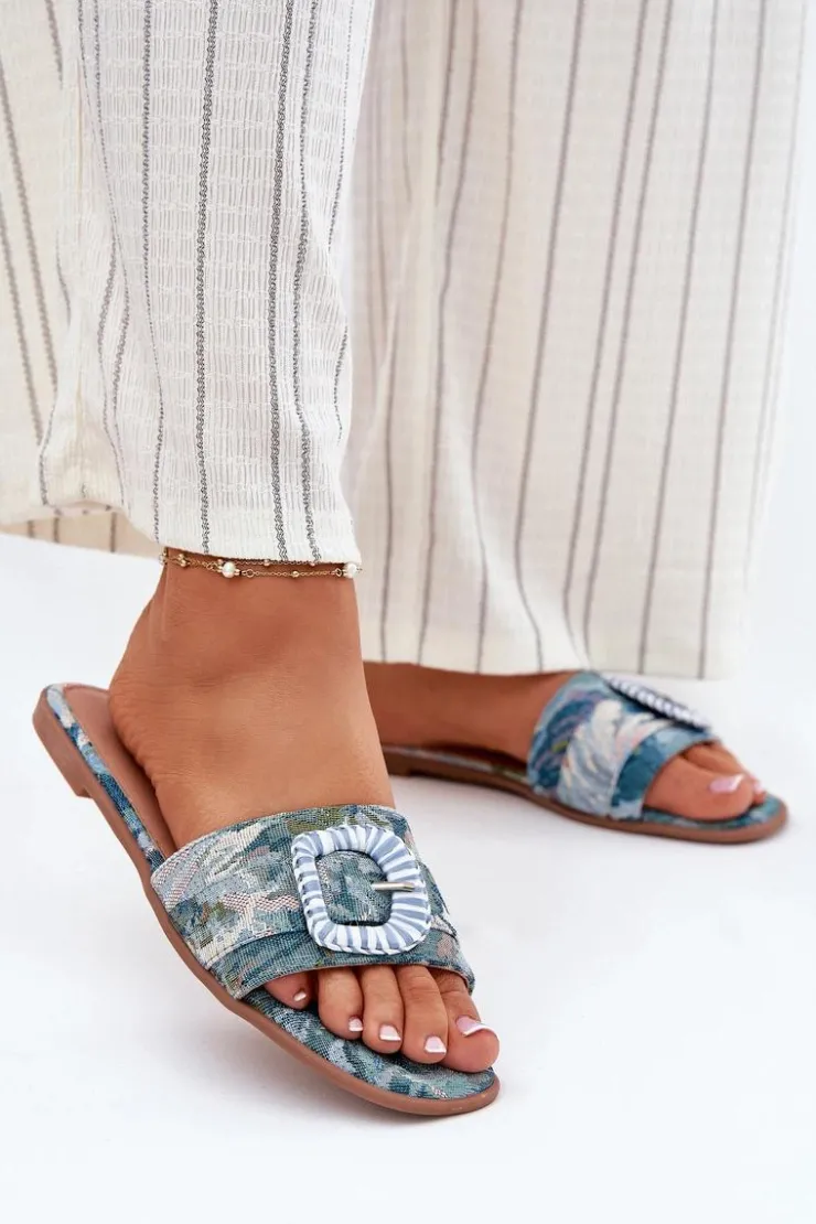 Outlet Boto Płaskie Klapki Damskie Z Ozdobną Klamrą e Clariola Niebieski