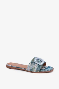 Outlet Boto Płaskie Klapki Damskie Z Ozdobną Klamrą e Clariola Niebieski