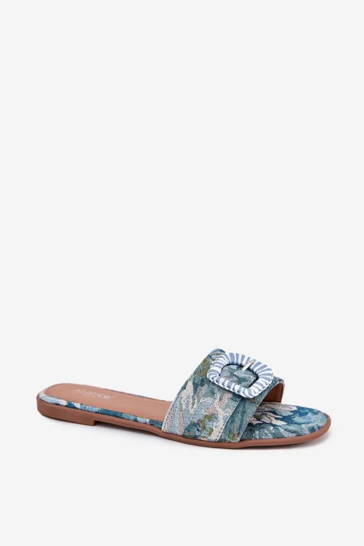 Outlet Boto Płaskie Klapki Damskie Z Ozdobną Klamrą e Clariola Niebieski