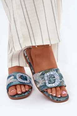 Outlet Boto Płaskie Klapki Damskie Z Ozdobną Klamrą e Clariola Niebieski