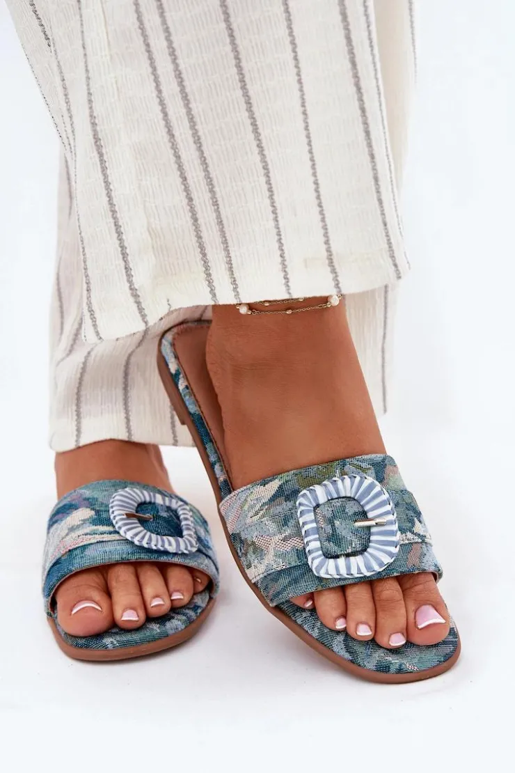 Outlet Boto Płaskie Klapki Damskie Z Ozdobną Klamrą e Clariola Niebieski