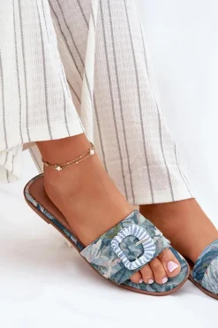 Outlet Boto Płaskie Klapki Damskie Z Ozdobną Klamrą e Clariola Niebieski