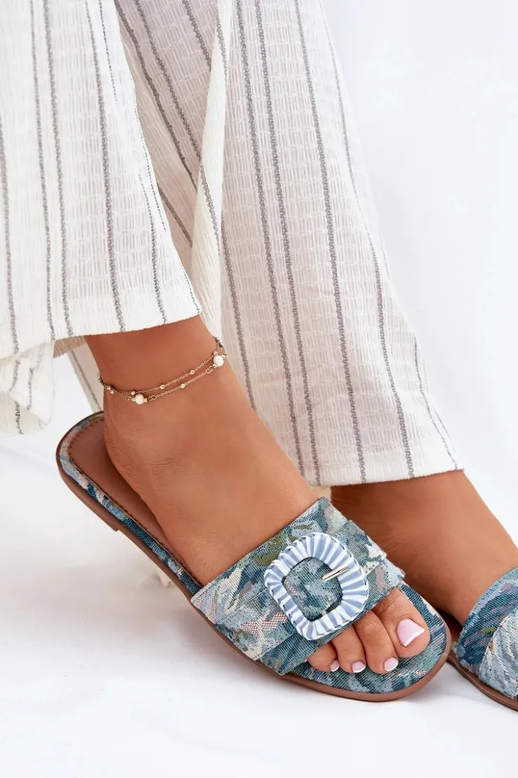 Outlet Boto Płaskie Klapki Damskie Z Ozdobną Klamrą e Clariola Niebieski