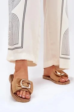 Boto Klapki Damskie Klasyczne*Płaskie Klapki Damskie Z Ozdobnym Detalem Camel Nellodra Brązowy