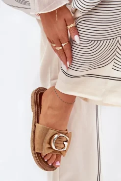 Boto Klapki Damskie Klasyczne*Płaskie Klapki Damskie Z Ozdobnym Detalem Camel Nellodra Brązowy