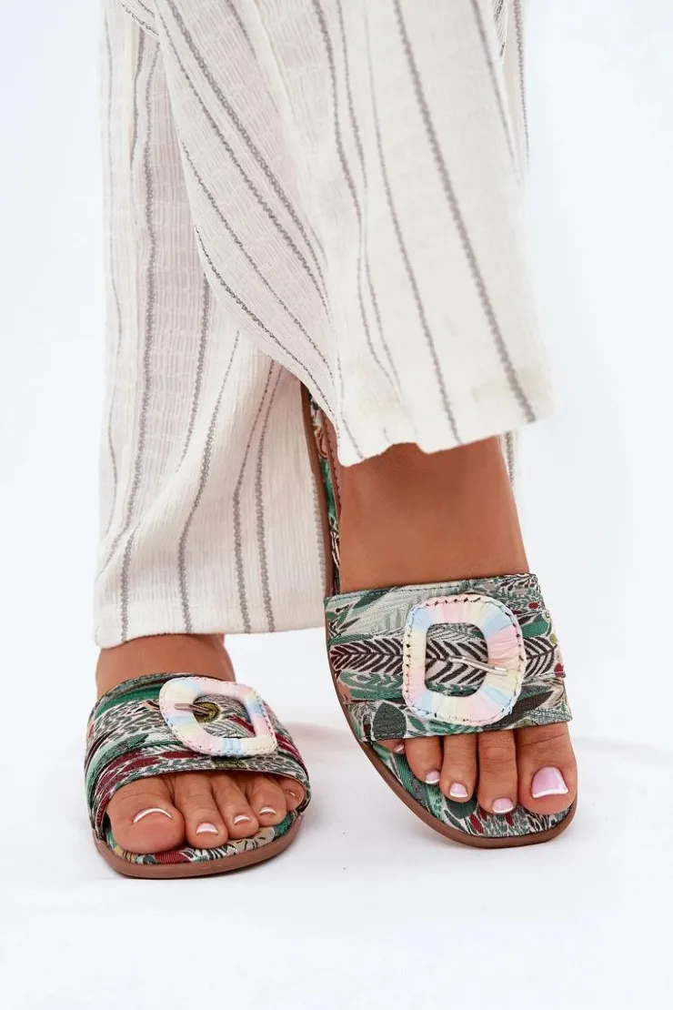 Damskie Boto Płaskie Klapki Damskie Z Ozdobną Klamrą Multikolor Clariola