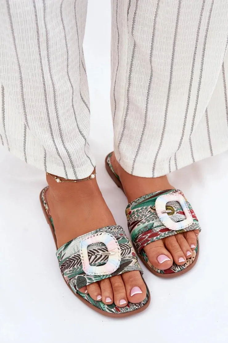 Damskie Boto Płaskie Klapki Damskie Z Ozdobną Klamrą Multikolor Clariola