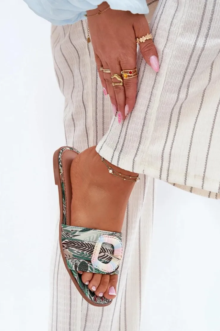 Damskie Boto Płaskie Klapki Damskie Z Ozdobną Klamrą Multikolor Clariola