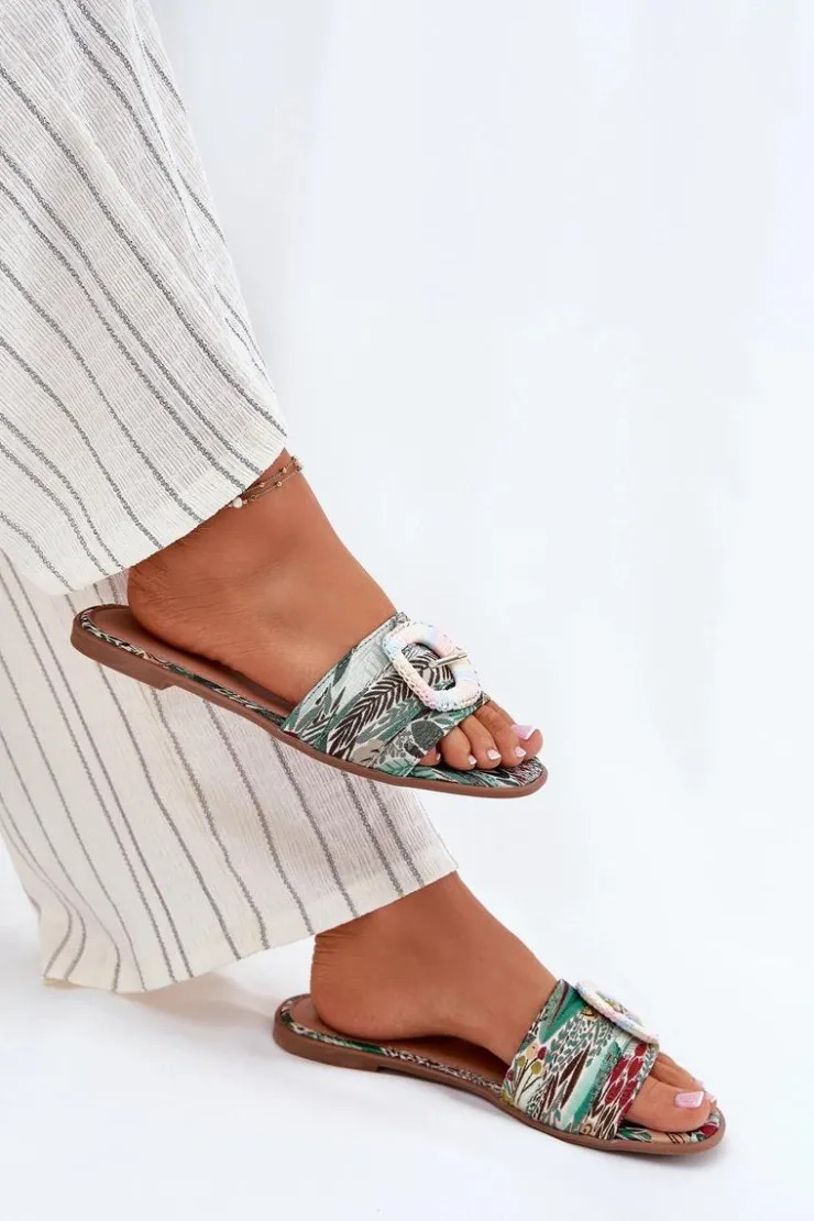 Damskie Boto Płaskie Klapki Damskie Z Ozdobną Klamrą Multikolor Clariola