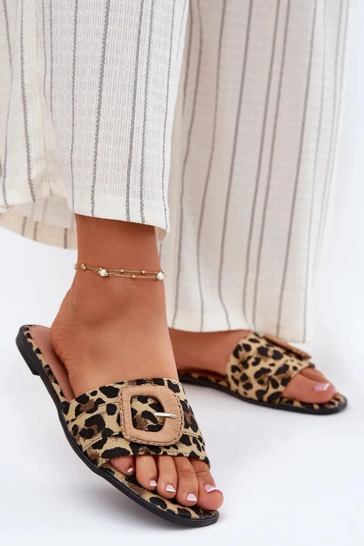 Damskie Boto Płaskie Klapki Damskie Z Ozdobną Klamrą Panterka Clariola