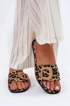 Damskie Boto Płaskie Klapki Damskie Z Ozdobną Klamrą Panterka Clariola