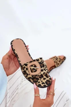 Damskie Boto Płaskie Klapki Damskie Z Ozdobną Klamrą Panterka Clariola