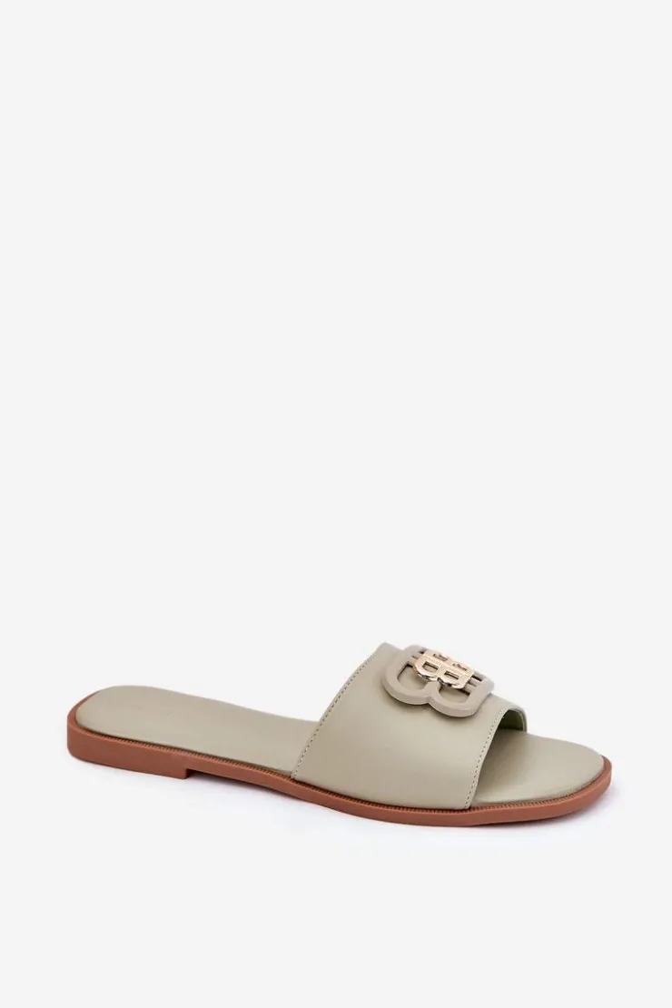 Damskie Boto Płaskie Klapki Damskie Z Ozdobnym Detalem Zielone Nenitta