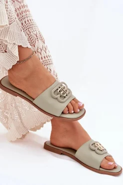 Damskie Boto Płaskie Klapki Damskie Z Ozdobnym Detalem Zielone Nenitta