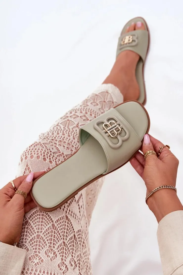 Damskie Boto Płaskie Klapki Damskie Z Ozdobnym Detalem Zielone Nenitta