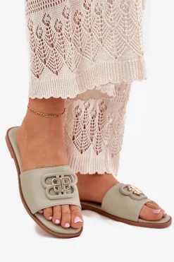 Damskie Boto Płaskie Klapki Damskie Z Ozdobnym Detalem Zielone Nenitta