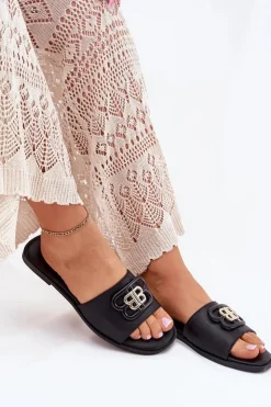 Outlet Boto Płaskie Klapki Damskie Z Ozdobnym Detalem Czarne Nenitta Czarny