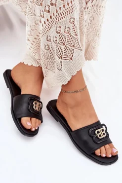 Outlet Boto Płaskie Klapki Damskie Z Ozdobnym Detalem Czarne Nenitta Czarny