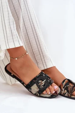 Boto Klapki Damskie Klasyczne*Płaskie Klapki Damskie Z Ozdobną Klamrą Czarne Clariola Czarny