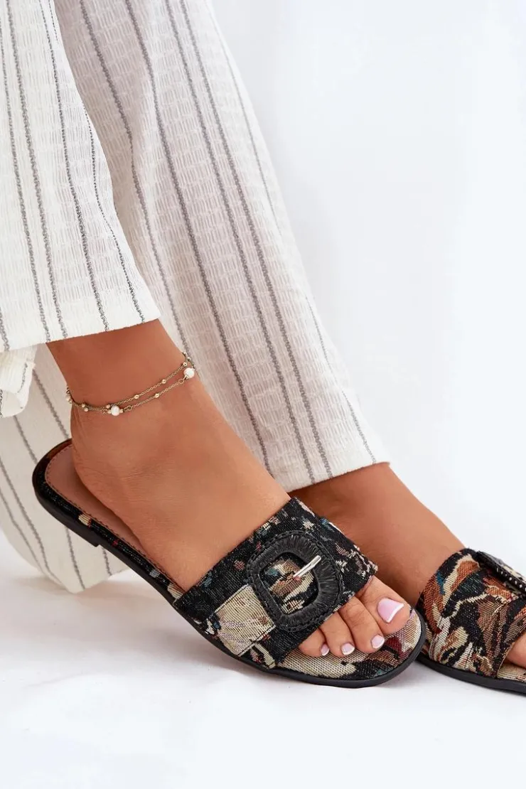 Boto Klapki Damskie Klasyczne*Płaskie Klapki Damskie Z Ozdobną Klamrą Czarne Clariola Czarny