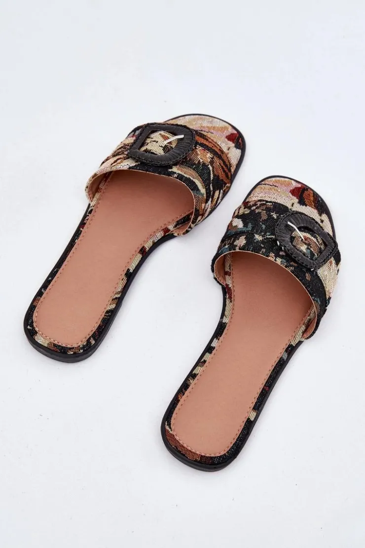 Boto Klapki Damskie Klasyczne*Płaskie Klapki Damskie Z Ozdobną Klamrą Czarne Clariola Czarny