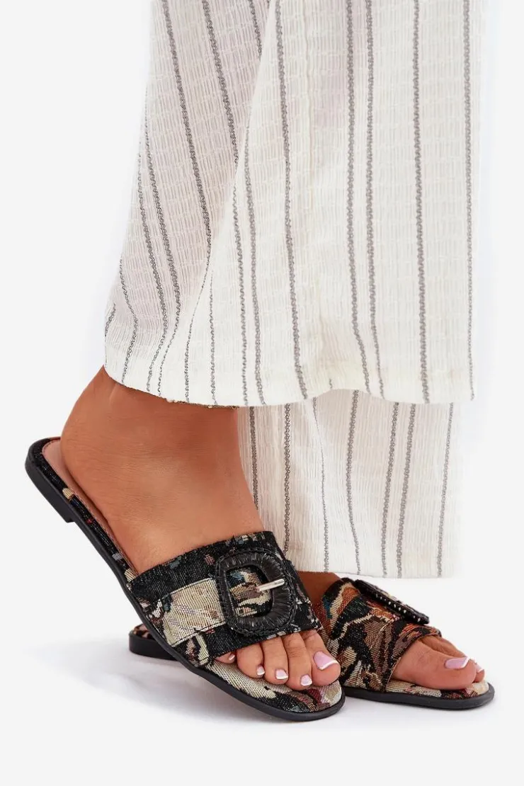 Boto Klapki Damskie Klasyczne*Płaskie Klapki Damskie Z Ozdobną Klamrą Czarne Clariola Czarny