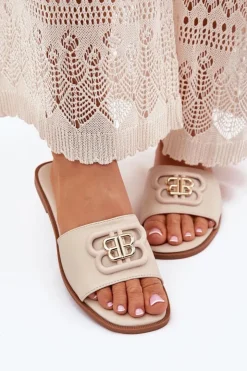 Boto Klapki Damskie Klasyczne*Płaskie Klapki Damskie Z Ozdobnym Detalem Beżowe Nenitta Beżowy