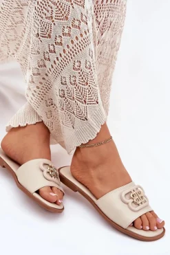 Boto Klapki Damskie Klasyczne*Płaskie Klapki Damskie Z Ozdobnym Detalem Beżowe Nenitta Beżowy