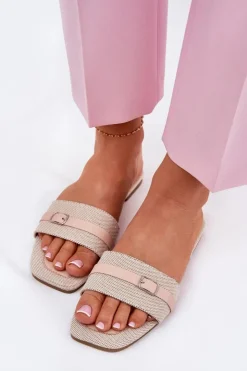 Best Boto Płaskie Klapki Damskie Z Paskiem I Sprzączką Beżowe Zilina Beżowy