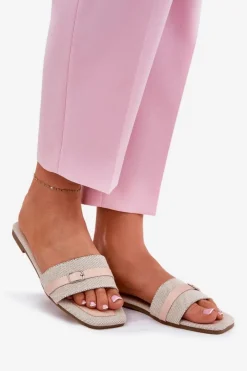 Best Boto Płaskie Klapki Damskie Z Paskiem I Sprzączką Beżowe Zilina Beżowy