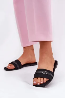 Boto Klapki Damskie Klasyczne*Płaskie Klapki Damskie Z Paskiem I Sprzączką Czarne Zilina Czarny