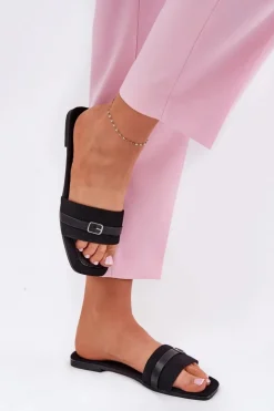 Boto Klapki Damskie Klasyczne*Płaskie Klapki Damskie Z Paskiem I Sprzączką Czarne Zilina Czarny