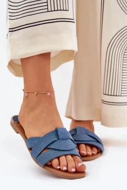 Damskie Boto Płaskie Klapki Damskie Z Przeplatającymi Się Paskami Jeansowe Selaenor