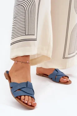 Damskie Boto Płaskie Klapki Damskie Z Przeplatającymi Się Paskami Jeansowe Selaenor