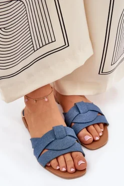 Damskie Boto Płaskie Klapki Damskie Z Przeplatającymi Się Paskami Jeansowe Selaenor