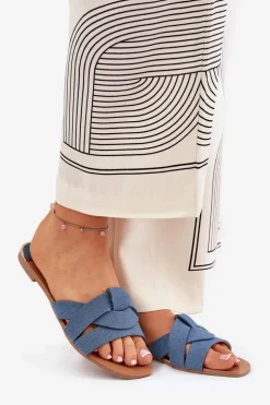 Damskie Boto Płaskie Klapki Damskie Z Przeplatającymi Się Paskami Jeansowe Selaenor