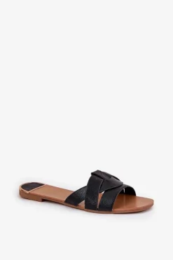 Clearance Boto Płaskie Klapki Damskie Z Przeplatającymi Się Paskami Czarne Selaenor Czarny