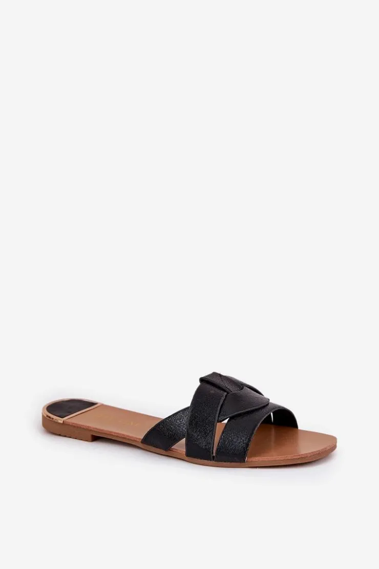 Clearance Boto Płaskie Klapki Damskie Z Przeplatającymi Się Paskami Czarne Selaenor Czarny