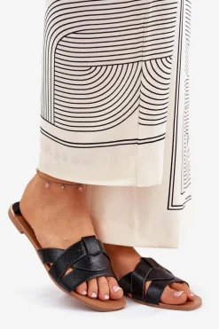 Clearance Boto Płaskie Klapki Damskie Z Przeplatającymi Się Paskami Czarne Selaenor Czarny