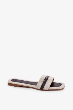 Damskie Boto Płaskie Klapki Damskie Z Paskiem I Sprzączką Beżowo-Czarne Zilina