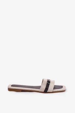 Damskie Boto Płaskie Klapki Damskie Z Paskiem I Sprzączką Beżowo-Czarne Zilina