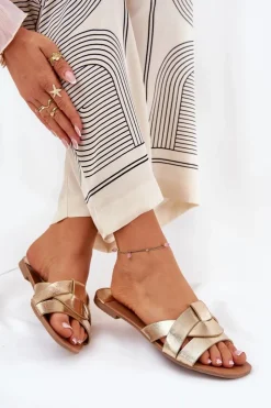 Discount Boto Płaskie Klapki Damskie Z Przeplatającymi Się Paskami Złote Selaenor