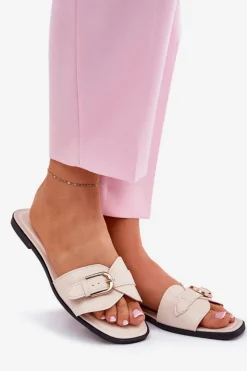 Boto Klapki Damskie Klasyczne*Płaskie Klapki Damskie Ze Złotą Klamrą Beżowe Esiobb Beżowy