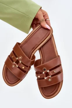 Damskie Boto Płaskie Klapki Damskie Ze Złotym Detalem Camel Noroti