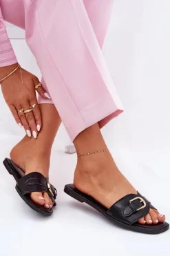 Boto Klapki Damskie Klasyczne*Płaskie Klapki Damskie Ze Złotą Klamrą Czarne Esiobb