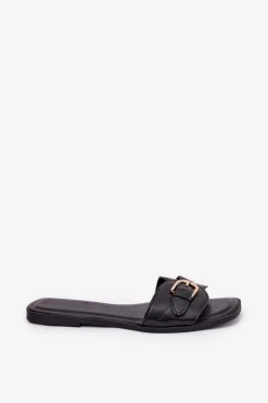 Boto Klapki Damskie Klasyczne*Płaskie Klapki Damskie Ze Złotą Klamrą Czarne Esiobb