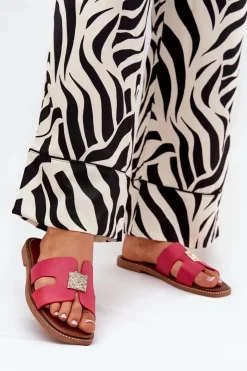 Damskie Boto Płaskie Klapki Z Wycięciami I Ozdobą Fuksja Bohalis