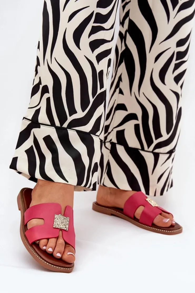 Damskie Boto Płaskie Klapki Z Wycięciami I Ozdobą Fuksja Bohalis