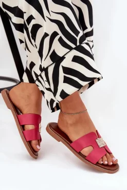 Damskie Boto Płaskie Klapki Z Wycięciami I Ozdobą Fuksja Bohalis