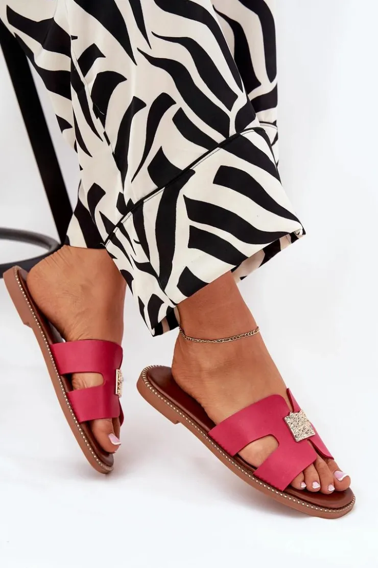 Damskie Boto Płaskie Klapki Z Wycięciami I Ozdobą Fuksja Bohalis